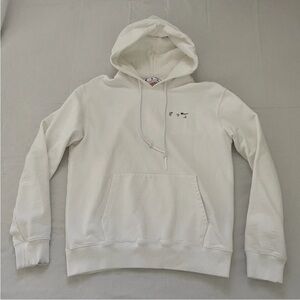 Off-White Mens Large White Pullover Hoodie Hand Logo Cotton Streetwear Designer